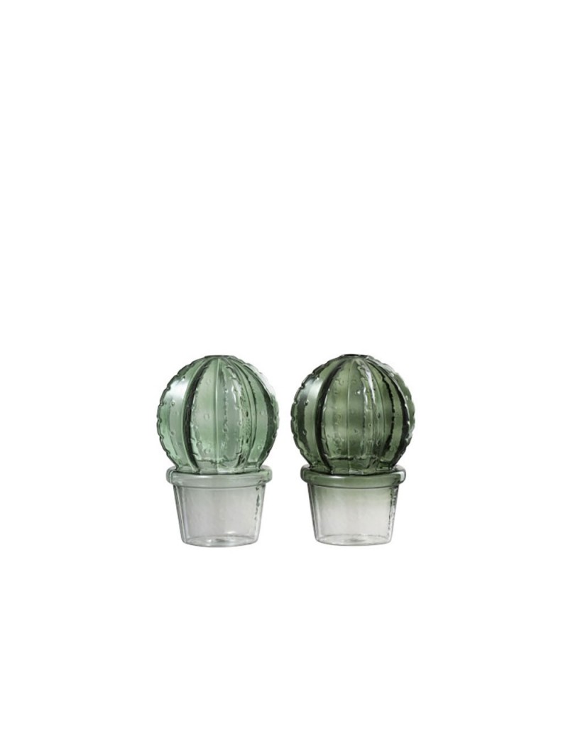 Vase Cactus + Pot Boule Verre Mix Vert (Assortiment de 2)