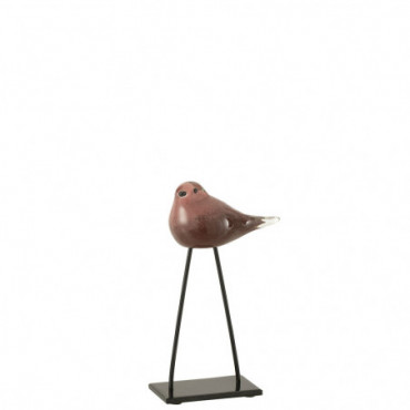 Oiseau Sur Pied Verre Rose / Brun L