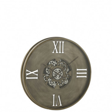Horloge Ronde 4 Chiffres Romains Engrenage Metal Antique Cuivre