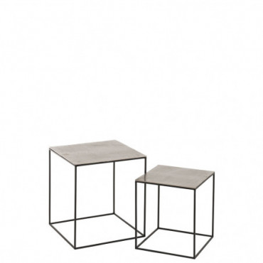 Tables Gigognes Carrees Aluminium / Fer Argent / Noir Set de 2
