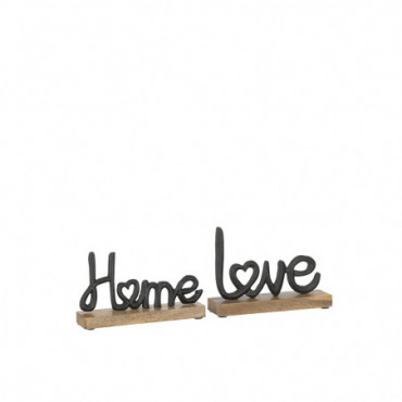 Lettrage Love / Home Sur Base Bois Aluminium Noir L Assortiment de 2