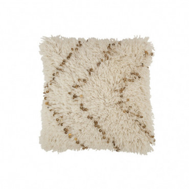 Coussin Carre Perle Coton Blanc / Or
