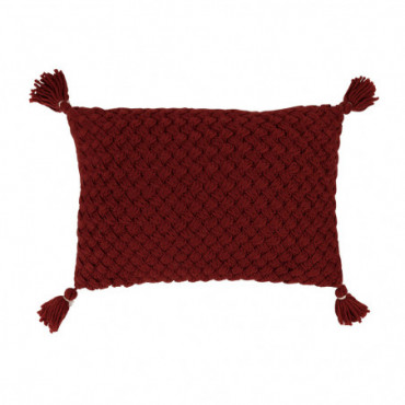 Coussin Crochet Frange Acryl Rouge