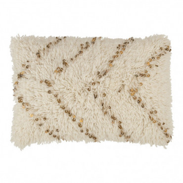 Coussin Rectangle Perle Coton Blanc / Or