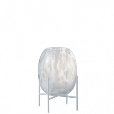 Vase + Pied Pois Decoratif Verre Transparent / Blanc S