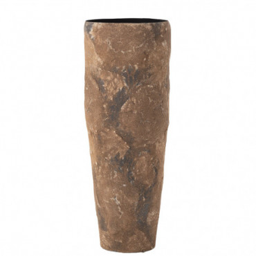 Vase Cylindrique Rugueux Metal Brun