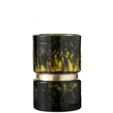 Vase Tache Decoratif Verre Vert / Noir / Or S