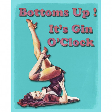 Plaque en métal vintage - Bottoms Up It's Gin O'Clock