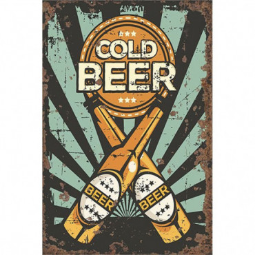 Plaque en Métal Vintage - Cold Beer