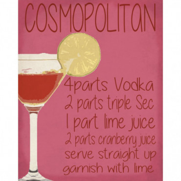Plaque en métal vintage - Recette de cocktail cosmopolitan