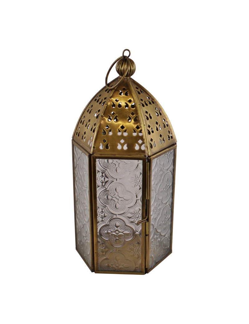 Petite Lanterne Bougie Kasbah Style Marocain en Métal Doré