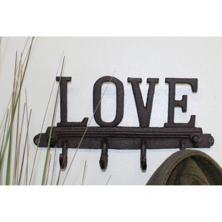 Crochets muraux rustiques en fonte design d'amour avec 4 crochets