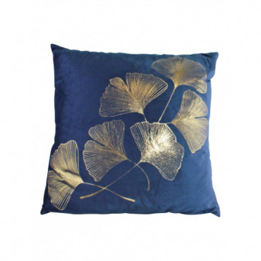 Coussin décoratif avec motif feuille de lotus doré en bleu