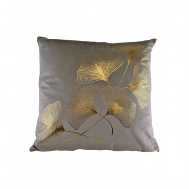 Coussin décoratif à motif de feuilles de lotus dorées en gris argenté