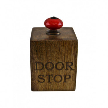 Butoir de porte en bois de manguier avec bouton en céramique rouge