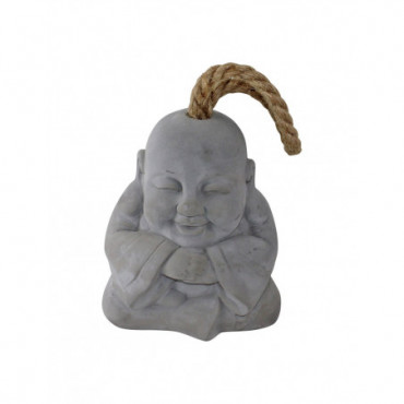 Butoir de porte en ciment gris Bouddha souriant