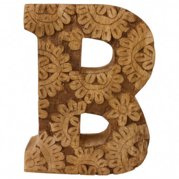 Lettre en bois sculptée à la main motif fleurs B