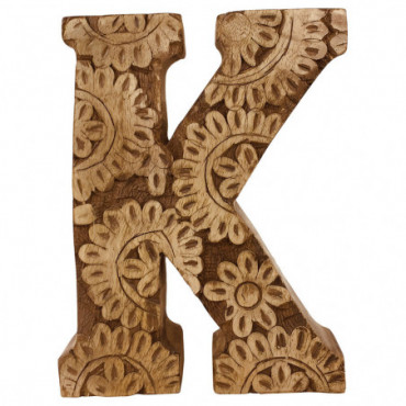 Lettre en bois sculptée à la main motif fleurs K
