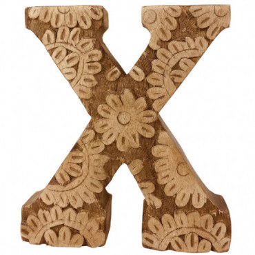 Lettre en bois sculptée à la main motif fleurs X