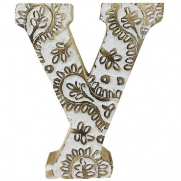 Lettre blanche en bois sculptée à la main motif fleurs Y