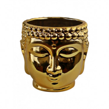 Jardinière tête de bouddha en céramique dorée 12 cm