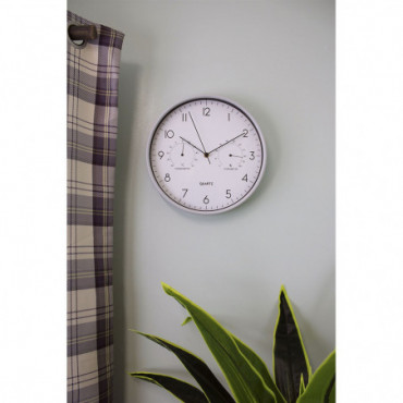 Horloge Murale Grise 30cm avec Thermomètre/Hygromètre