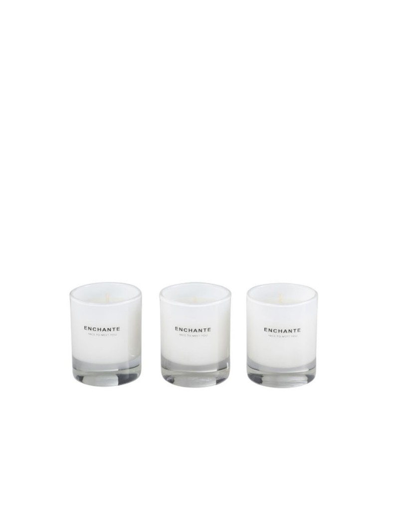 Boite De 3 Bougies Parfumees Enchante Verre Blanc-10 Heures