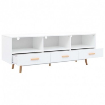meuble tv blanc en bois 3 tiroirs 160x40x55cm achat sur