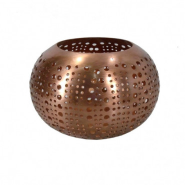 Bougeoir Sphère Double Cercle - Cuivre - 10cm