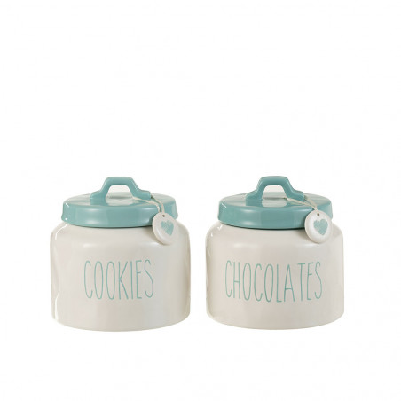 Jarre A Cookies/Chocolats Ceramique Blanc/Bleu