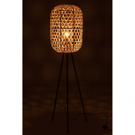 Lampe Trepied Ronde Bambou Metal Naturel/Noir