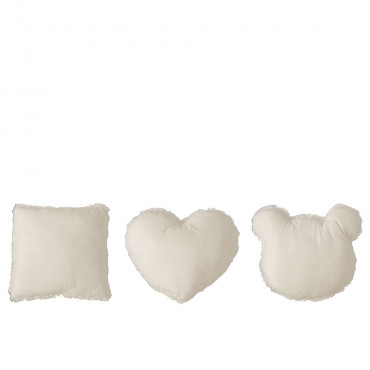 Coussin Carre/Coeur/Tete Ours Peluche Blanc