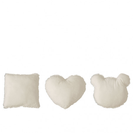 Coussin Carre/Coeur/Tete Ours Peluche Blanc