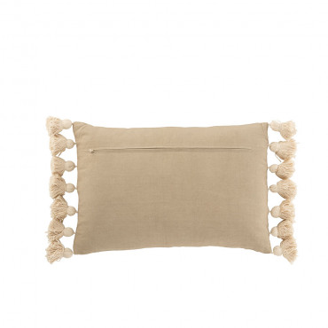 Coussin Rectangle Pompon Coton Polyester Taupe