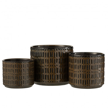 Cache-Pot Lignes Ceramique Noir/Marron Grande Taille