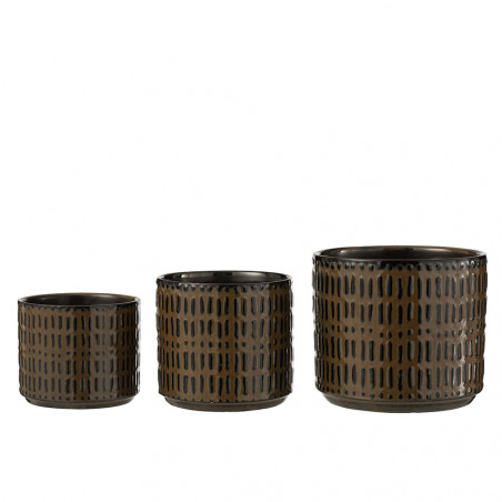 Cache-Pot Lignes Ceramique Noir/Marron Grande Taille