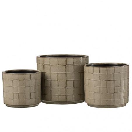 Cache-Pot Carre Ceramique Beige/Gris Grande Taille