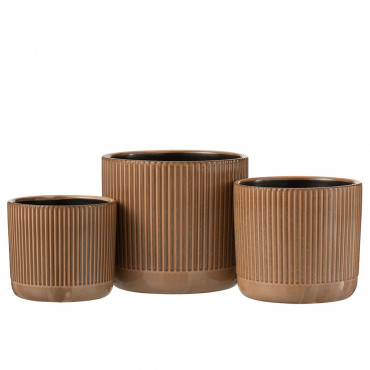 Cache-Pot Lignes Ceramique Orange/Beige Grande Taille