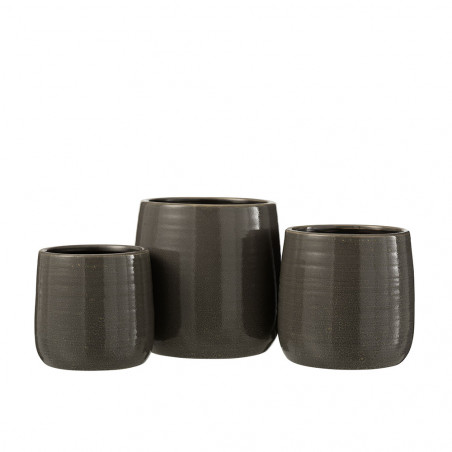 Cache-Pot Uni Ceramique Gris Grande Taille