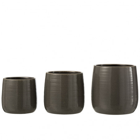 Cache-Pot Uni Ceramique Gris Grande Taille