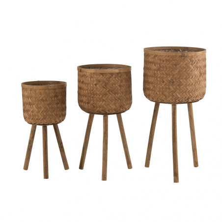 Cache-Pots A Trepieds En Bambou Et Plastique Nature Set De 3