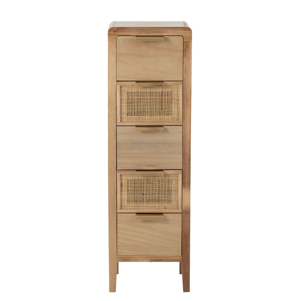 Armoire Haute 5 Tiroirs Bois/Rotin Naturel Jline