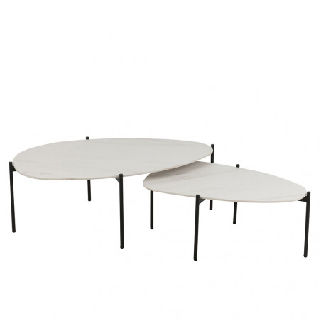 Table Gigogne Ovale Metal/Porcelaine Blanc Grande Taille