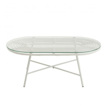 Table Basse Ovale D'Exterieur Metal/Verre Blanc