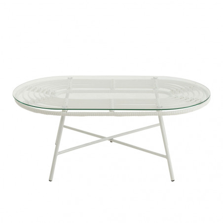 Table Basse Ovale D'Exterieur Metal/Verre Blanc