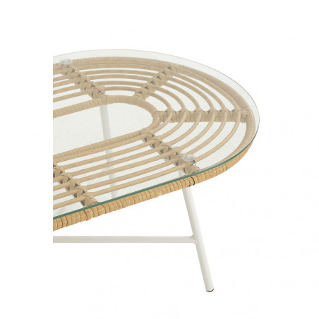 Table Basse Ovale D'Exterieur Metal/Verre Nature/Blanc