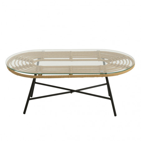 Table Basse Ovale D'Exterieur Metal/Verre Nature/Noir