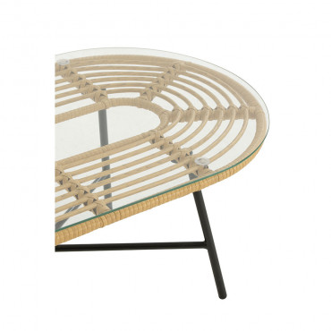 Table Basse Ovale D'Exterieur Metal/Verre Nature/Noir