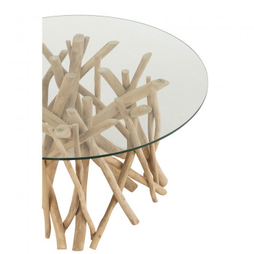 Table De Salon Branches Teck Naturel/Verre Petite Taille