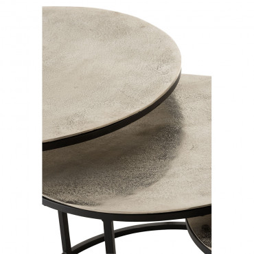 Set De 3 Table Gigogne Ronde Aluminium/Metal Brillant Argent